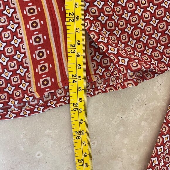 Max Studio Womens S Red Geometric Print 3/4 Balloon Sleeve Tie Front Peplum Hem - Picture 14 of 16